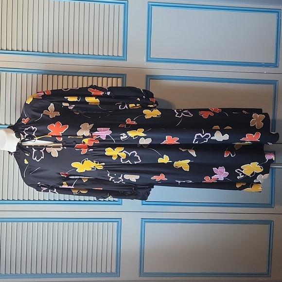 Ted Baker London Yviee Chuck Ruffle Long Sleeve Floral Midi Dress in Black - Picture 2 of 14